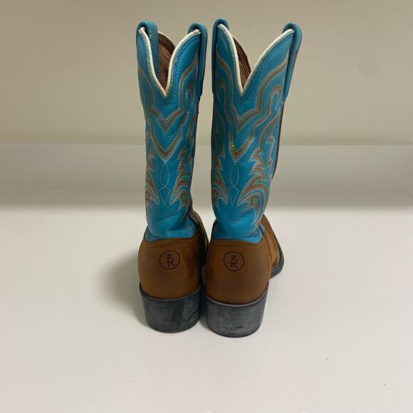 Tony Lama Brown and Blue Ankle Boots with Western Flair - Picture 4 of 10